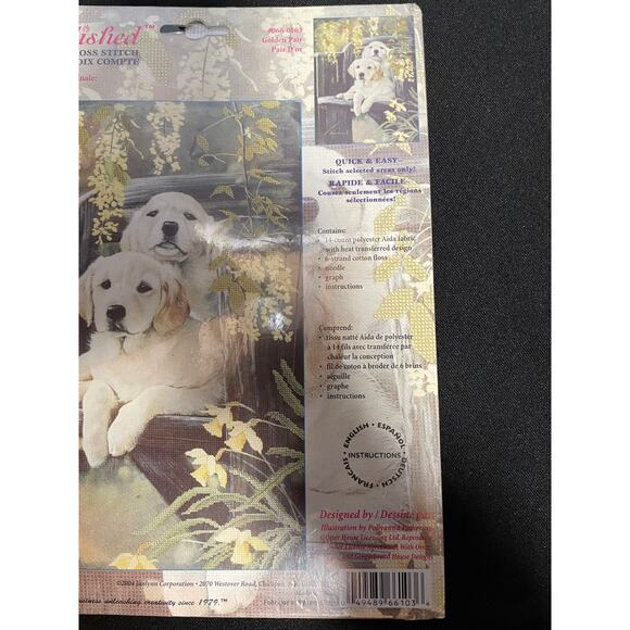 Embellished Counted Cross Stitch, Golden Labrador Retriever Puppies. - Picture 4 of 9